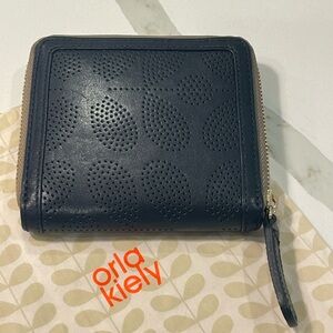 Orla Kiely Black Perforated Leather Wallet